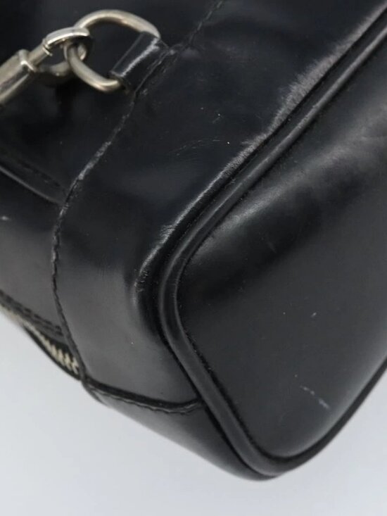 GUCCI Bamboo Shoulder Bag Patent leather Black Silver Auth main image 13